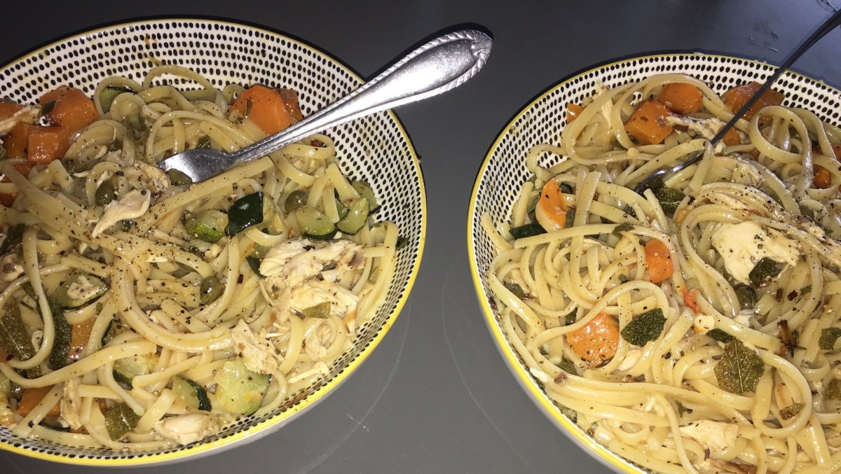 Leftover Roast Chicken Pasta with sage, butter, and caper sauce (Adult&nbsp;only)